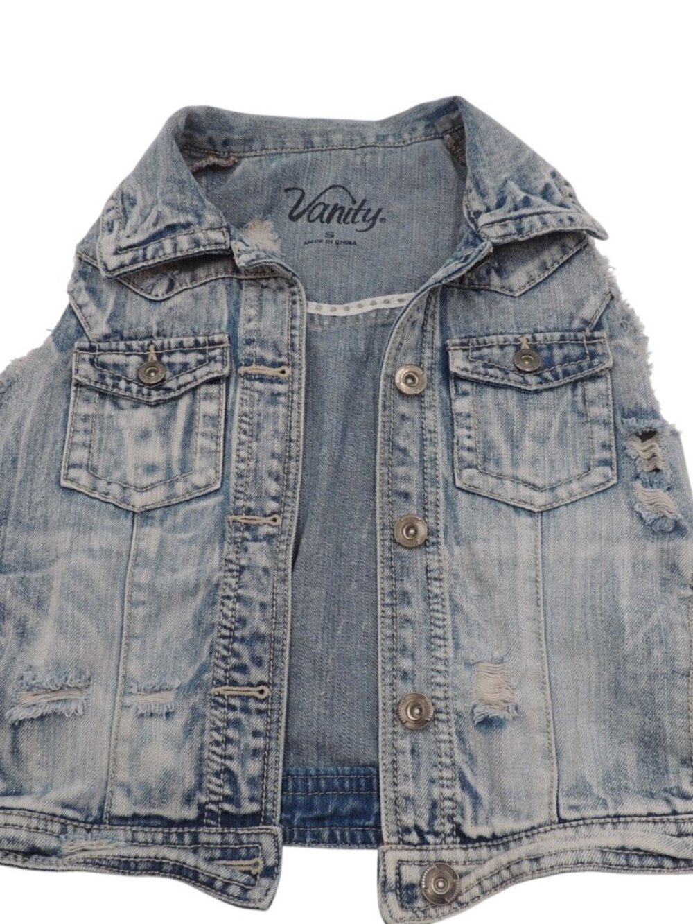 Vanity Distressed Denim Jean vest womens size small